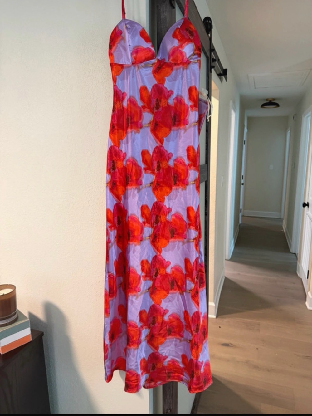 Sincerely Jules Lilac Maxi Slip Dress with Red Floral Print